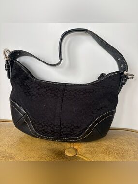 Coach Black Signature Mini Hobo Bag | Y2K Jacquard Leather Shoulder Bag K042-635